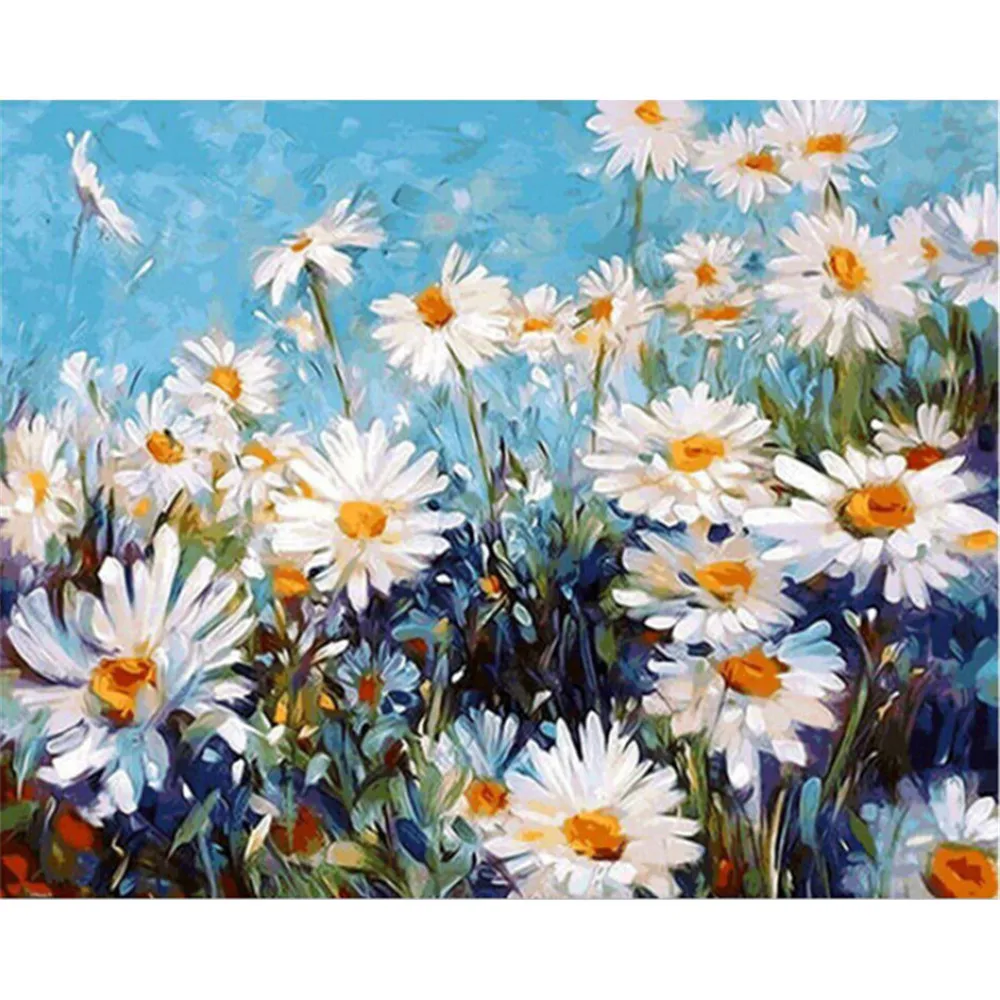 Landscape Flower Daisy Pre-Printed 11CT Cross Stitch Embroidery Set Knitting Hobby Handiwork Sewing Counted Festivals Stamped