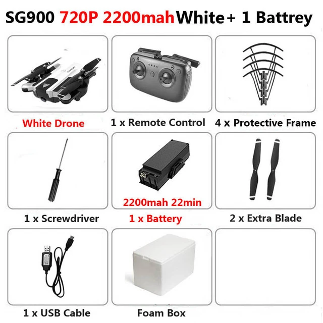 SG900 Дрон 4K двойная камера селфи WiFi FPV складной Профессиональный складной RC Квадрокоптер вертолет аэрокамера игрушка для детей - Цвет: 2200mah 720P 1B Foam