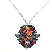 acrylic necklace sexy girl knucklehead motorcycles rt66 pin up girl charms not 3d chain gift for women lover pendant men xmas