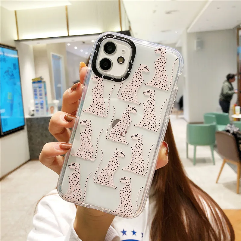 

INS brand pink animal leopard print clear soft phone case for iPhone 12 11 Pro Max 12mini X XS XR 7 8 plus SE 2020 Cover