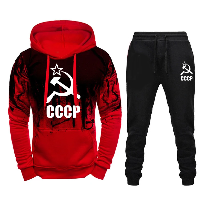 

2021 New Arrival CCCP Hoodies and Jogger Pants High Quality Men's Outdoor Casual Sports Jogging Suit Autumn Winter Sports Wear