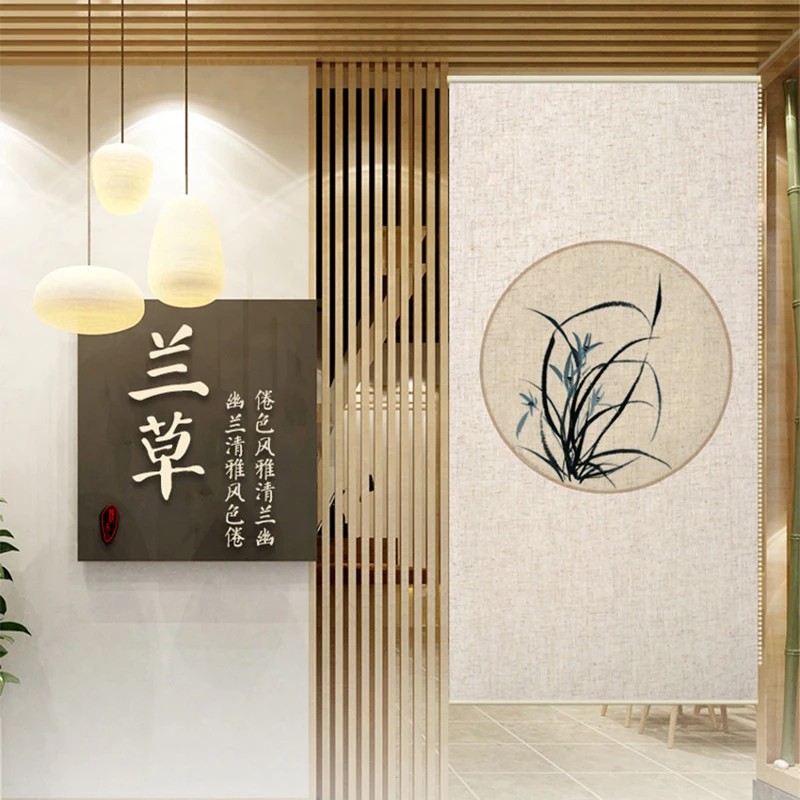 Складной экран для разделителя комнаты Офисная льняная занавеска с узором под