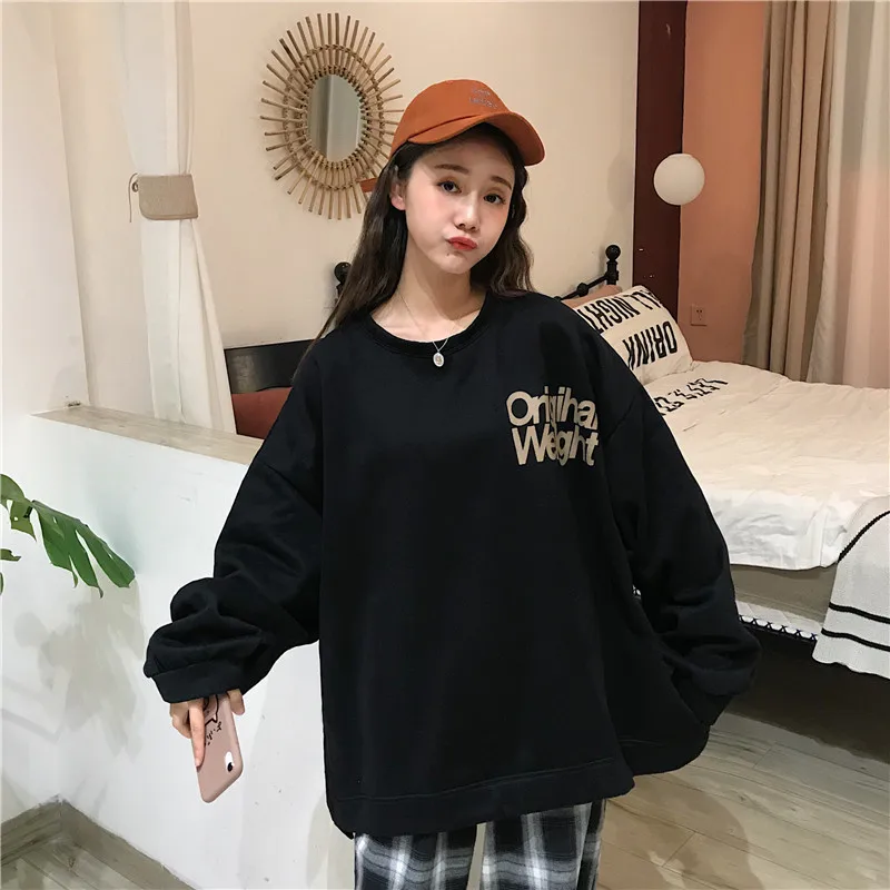 

Женские спортивные костюмы, толстовки, свитшоты, Зимний пуловер, толстый свободный женский студенческий пуловер с надписью в стиле Харадзю...