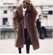 Осенне-зимнее женское пальто, повседневные шерстяные одноцветные куртки, блейзеры, женское элегантное двубортное длинное пальто для девушек размера плюс 5XL