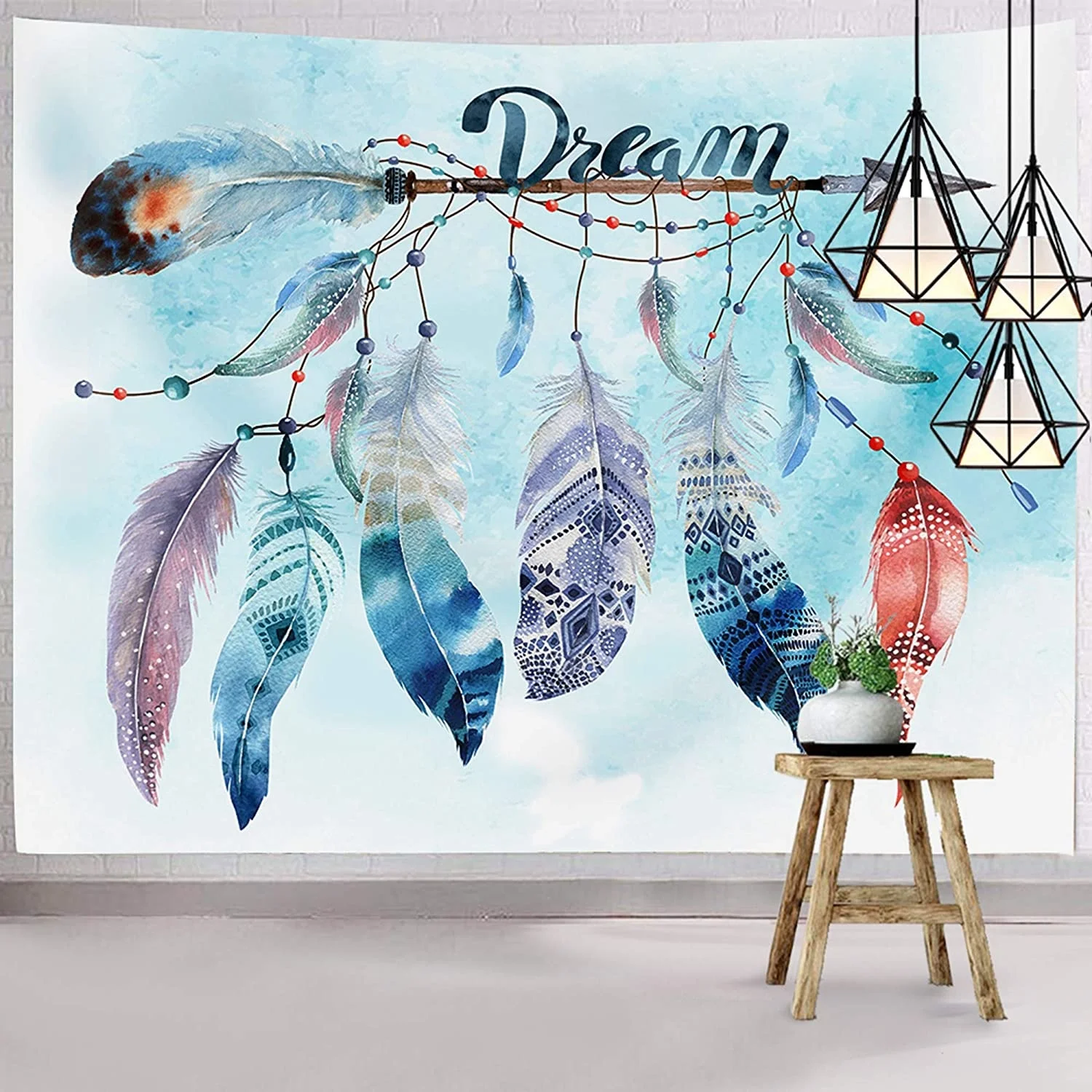 

Новый гобелен Ловец снов настенный акварельный перо в стиле бохо Ловец снов гобелен синяя стена искусство стрелы настенный гобелен для ком...
