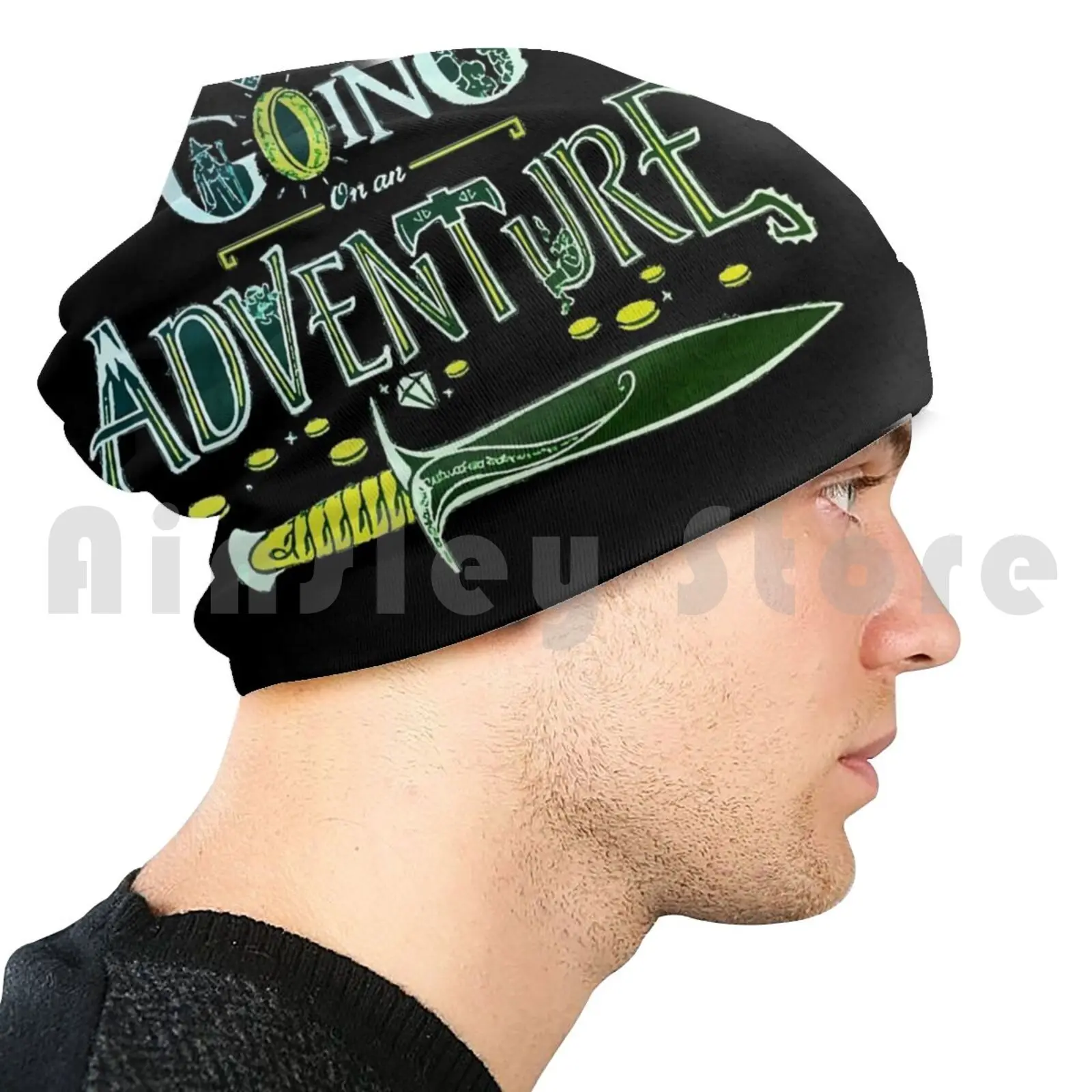 Я отправляюсь в приключение в зеленом издании шапки Beanies Knit Hat Hip Hop Jrr Tolkien Camp Thurman Facecovering.