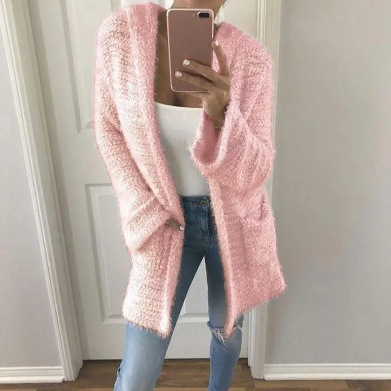 Женский длинный кардиган с капюшоном повседневный Свободный теплый вязаный