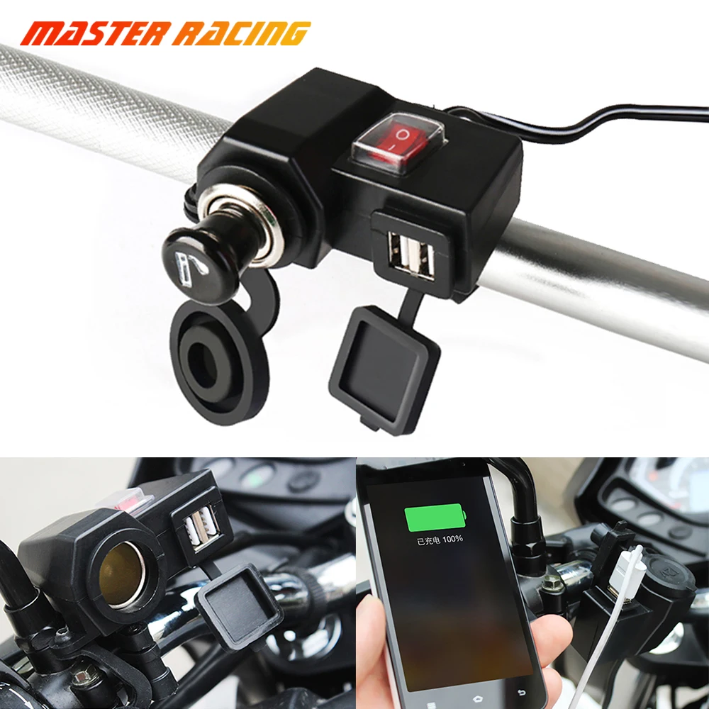 12 В водонепроницаемый руль мотоцикла Прикуриватель разъем питания 2.1A 5 в