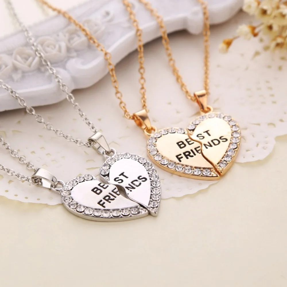 

Pendant Necklaces for Women Men Heart Shape BFF Necklaces Rhinestone Punk Style Jewelry Gift for Friends Custom Wholesale