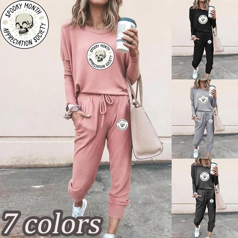 

Новинка 2021, зимний женский Повседневный модный однотонный пуловер из двух частей с принтом улыбка, череп, термоусадочные рукава, спортивная...