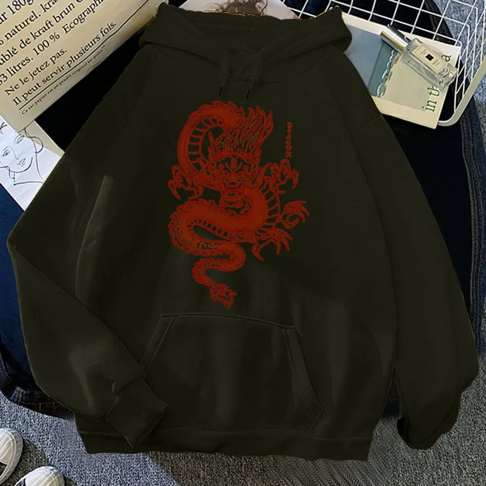 Толстовка женская с капюшоном свитшот принтом китайского дракона свободная