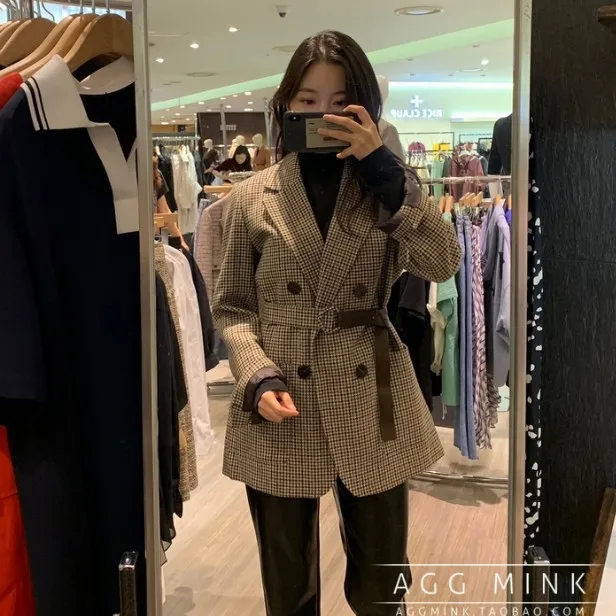 Осенне зимний двубортный клетчатый Блейзер пальто новая Корейская версия