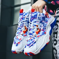brand basketball shoes men trend graffiti style chunky sneakers outdoor high top sports shoes fashion flame design walking shoes