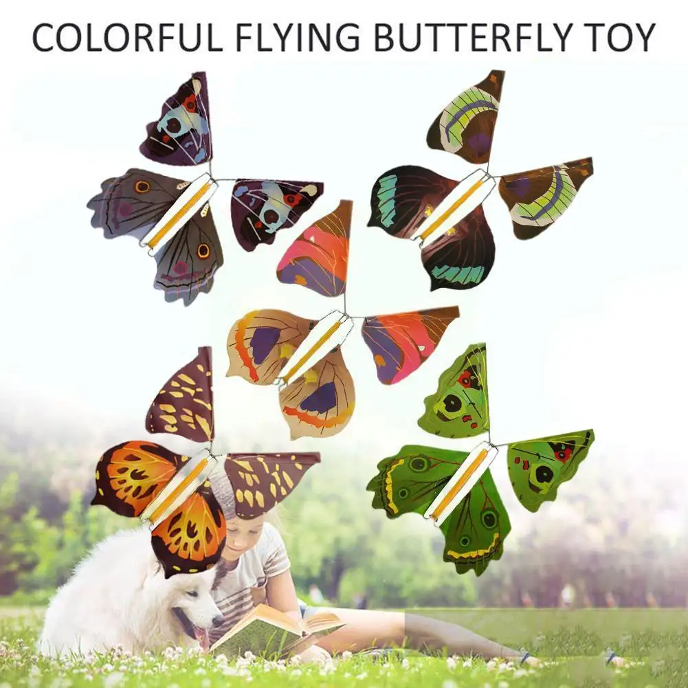 

1PC Flying Butterflies Turning Into Powered Up Random Metal Kids Magic Gifts Color Props Bracket With Wind Toys F8N2