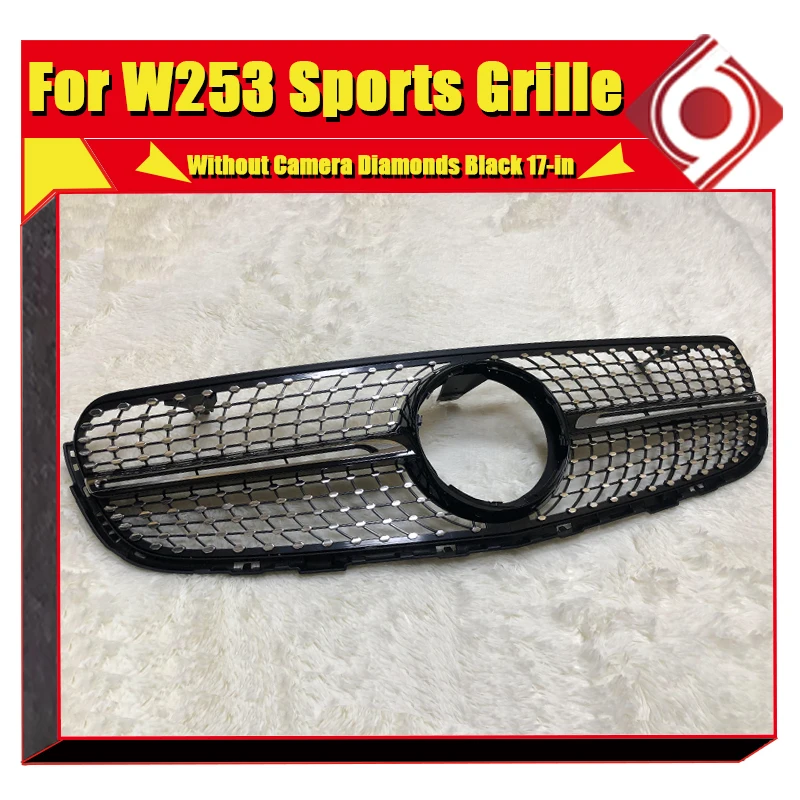 Для Mercedes Diamond Grill Grills ABS Silver подходит для W253 C253 X253 GLC Class Sports Bumper без камеры Add on Style 17- |
