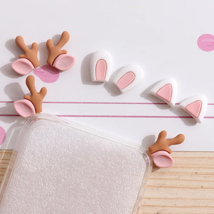 

2 пары детских хлопчатобумажных подарочных меховые наушники с оленьими ушами на телефон Чехол смолы ювелирные изделия Мобильный телефон Ак...