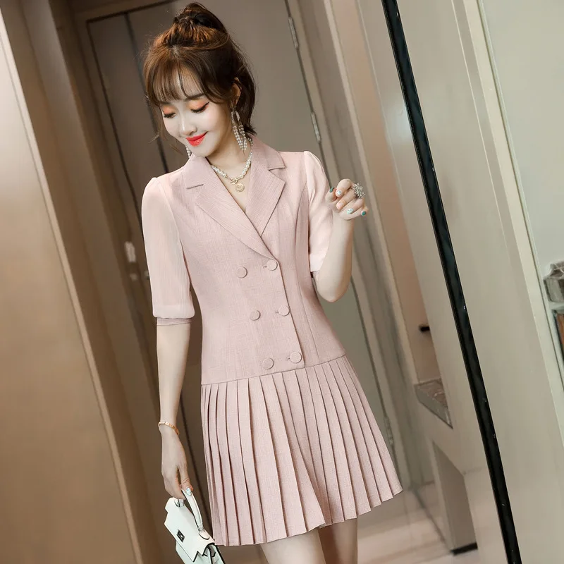 Женское платье с рукавом до локтя розовое элегантное для работы офисная одежда