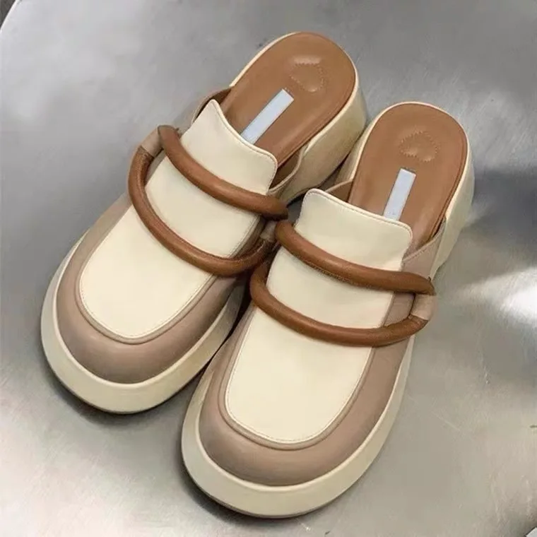 

Luxury Summer Leather Slides for Woman 2021 Designer Female Fashion Shoes High Heels