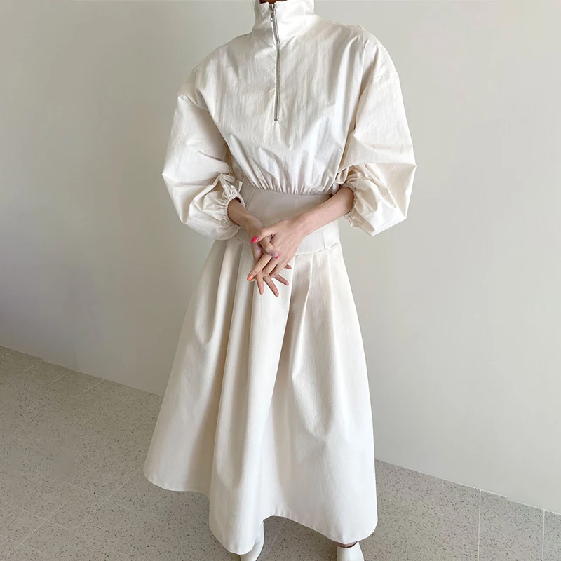 Женское однотонное плиссированное платье [EWQ] белое однобортное с