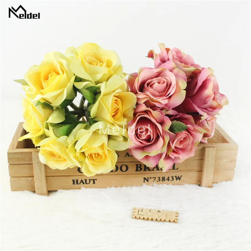 Букет роз из искусственных цветов маленький букет 6 головок шелковые