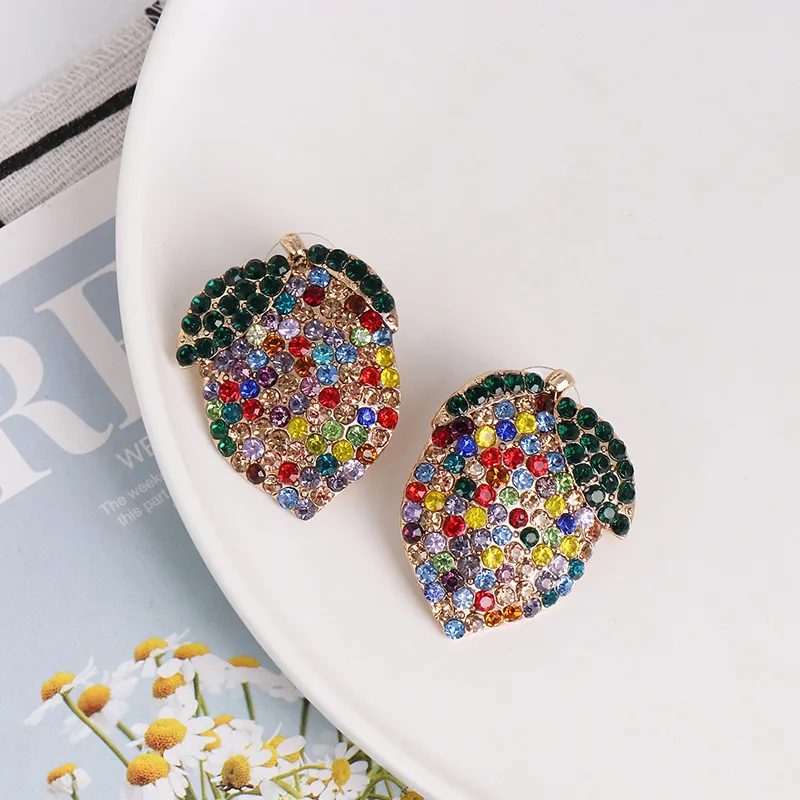 Милые Стразы в виде фруктов серьги-гвоздики Корейском стиле клубника цветные