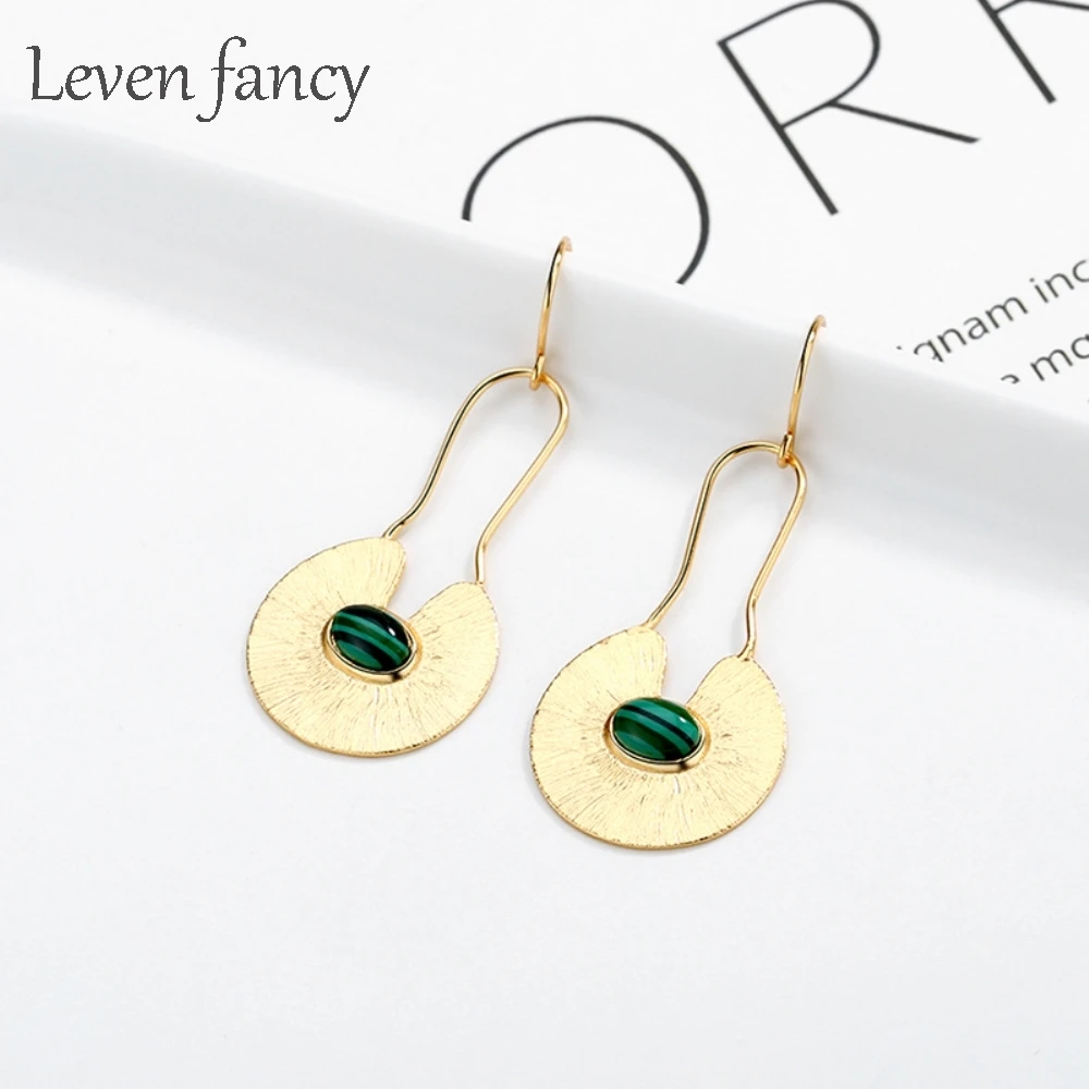 

Summer Watermelon Pattern Earrings Malachite Stone Pear Shaped Drop Earrings 925 Sterling Silver Golden Dangle Earring for Women