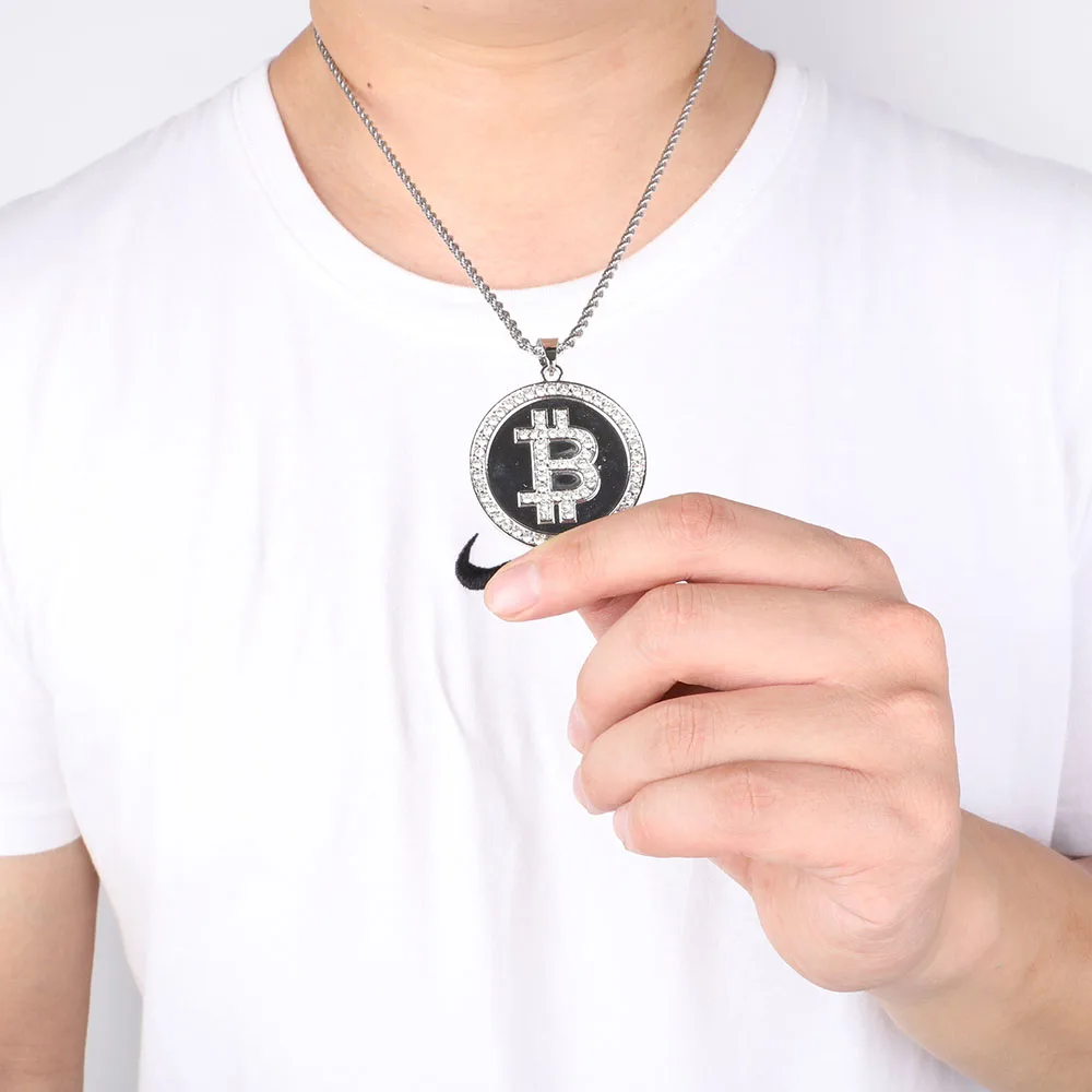 Полный со льдом сплав AAA стразы Bling Бит монета ожерелье модные сапоги в панковском