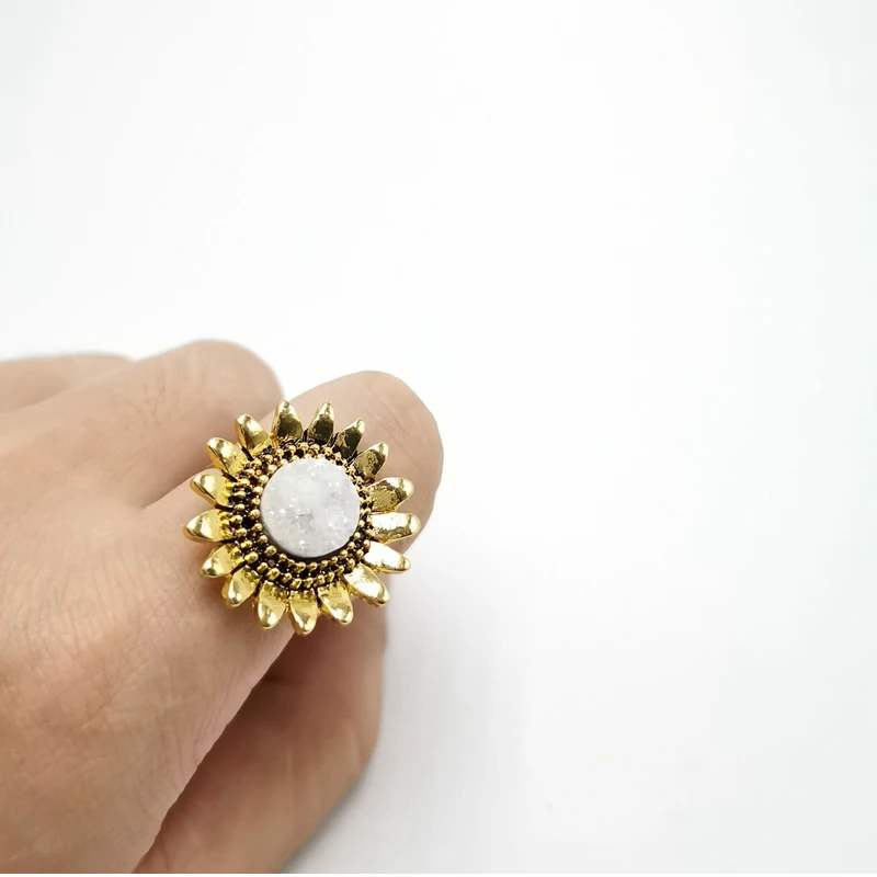 Женское кольцо с цветком подсолнуха регулируемое из золотого цвета для девочек