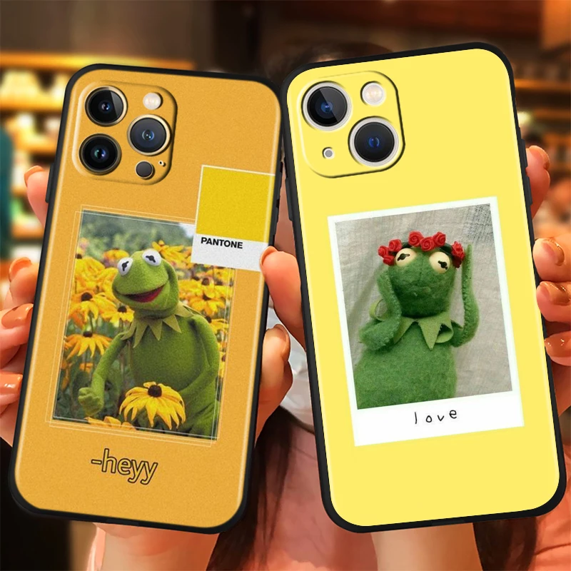 

Funny kermit the frog For Apple iPhone 13 12 Pro Max Mini 11 Pro XS Max X XR 6 7 8 Plus Fundas Soft Black Phone Case Capa