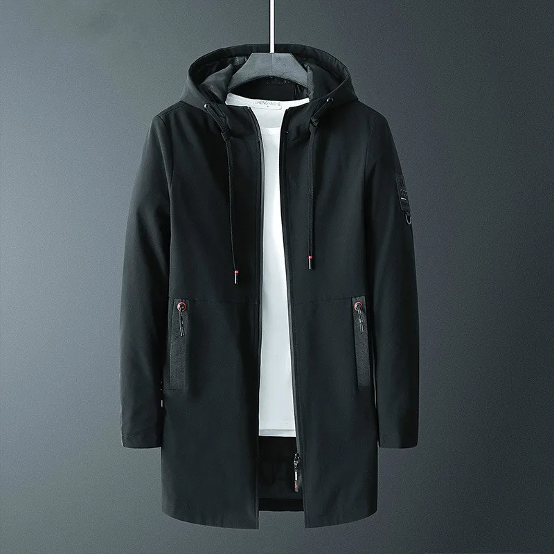 New Spring Autumn Casual Long Jacket Men Fashion Hooded Slim Fit Thin Mens Long Trench Quick-Drying Jackets Male Brand Clothing