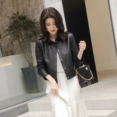 

MEWE Women Spring Genuine Real Sheep Leather Jacket R12
