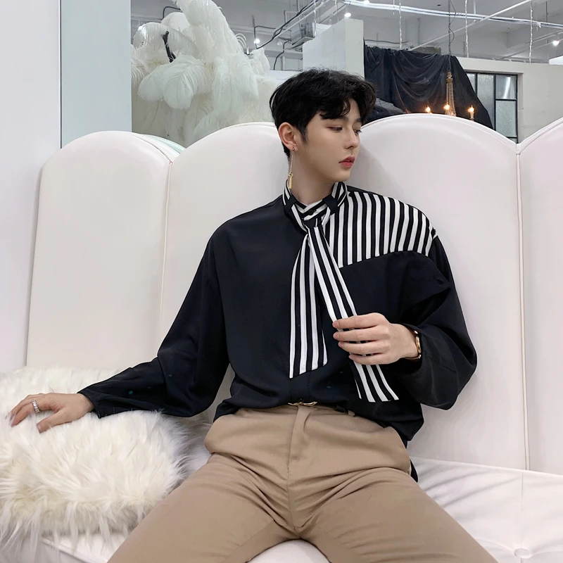 Мужская Повседневная рубашка с длинными рукавами в полоску уличная одежда