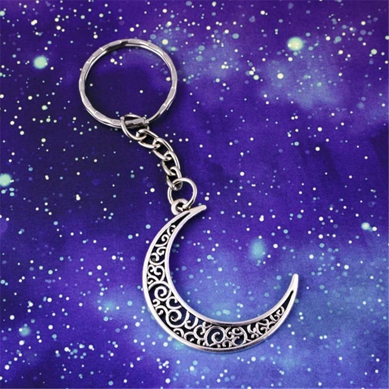 

Ornate Moon Keychain, Moon Keyring, Crescent Moon, Planet Charm, Space Gift, Pagan Keychain, Moon Gifts, Fangirl Keychain