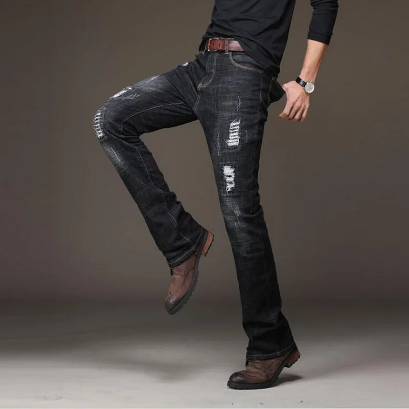 Spring And Autumn Men's Ripped Jeans Beggar Pants Men's Micro-Flare Denim Trousers Men's Jeans