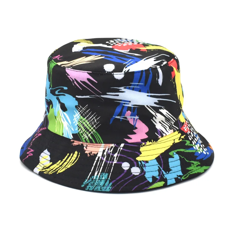 

New Double-sided Fisherman Hat Fashion Summer Ladies Sun Hat Tide Graffiti Printing Wild Basin Hat Hip Hop Bucket Hat Universal