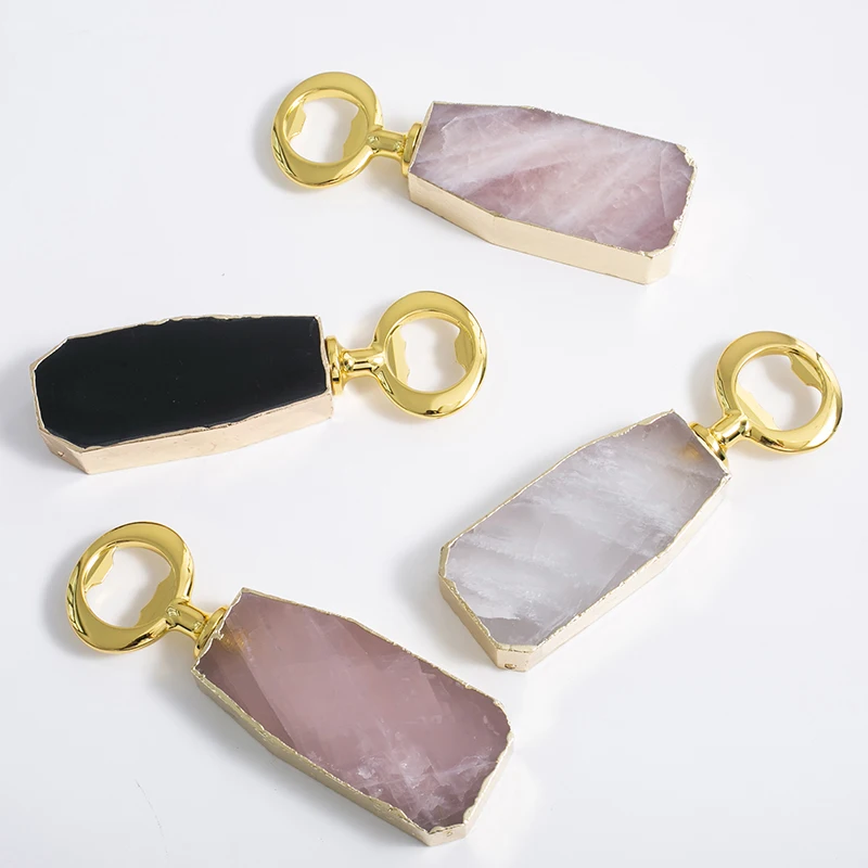 

Amethyst Quartz Bottle Opener Wedding Gift Natural Pink White Black Druzy Geode Handle Zinc Alloy Opener For Beer Cap Coke Soda