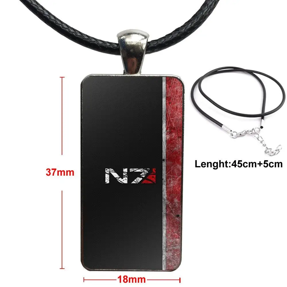 

For Women Gift Cool Anime Mass Effect N7 Design Fashion Vintage Glass Women Rectangle Necklace Pendants
