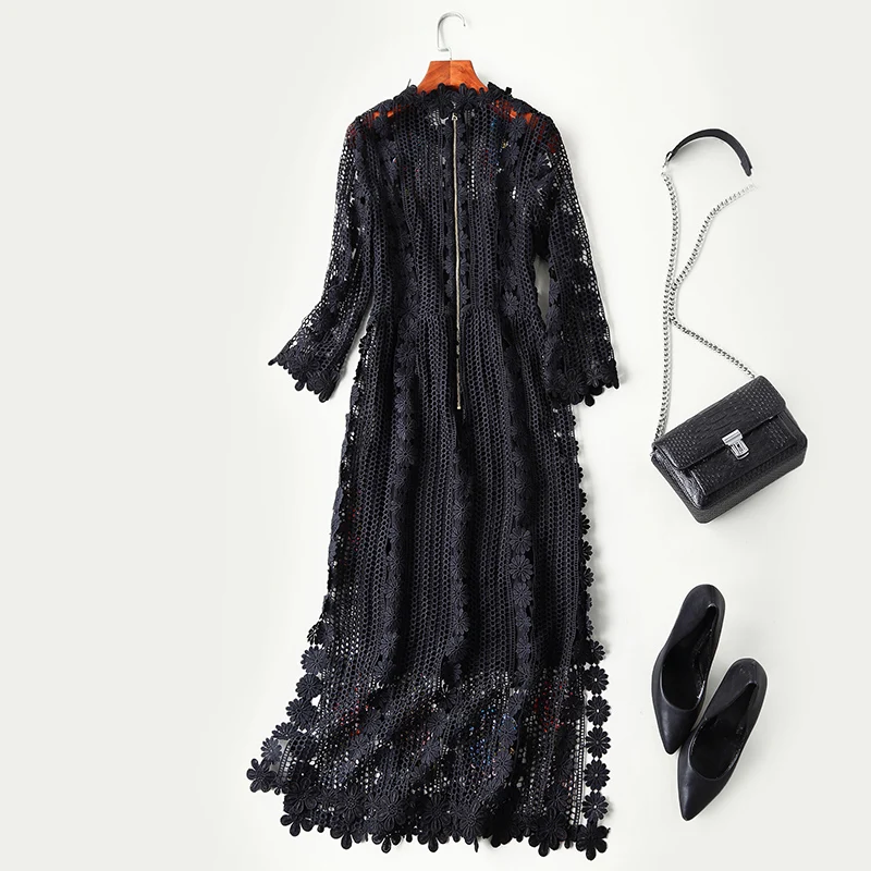 

New American high end runway looks heavy embroidery flower cultivate morality split fashionable dress