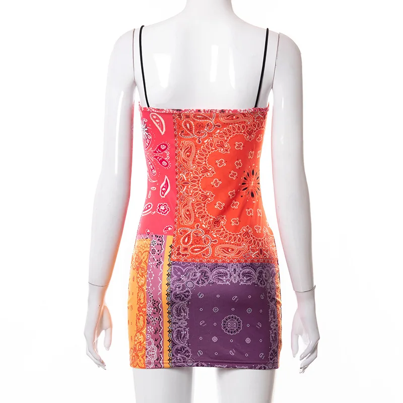 

Giyu 2021 Summer Printed Woman Dress Sexy Bodycon Spaghetti Strap Slash Neck Mini Dresses Club Party Backless Vintage Vestidos