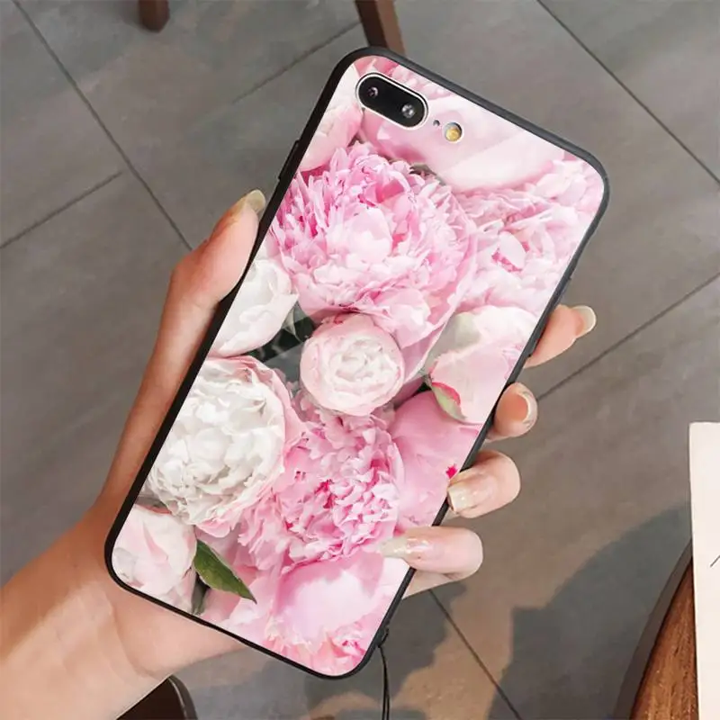 

Colorful Flower Rose Peony Phone Case Tempered glass For iphone 5C 6 6S 7 8 plus X XS XR 11 PRO MAX