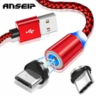 Магнитный кабель ANSEIP Micro USB Type-C, зарядный кабель для iPhone 11, 12, Xiaomi, магнитное зарядное устройство, быстрая зарядка телефона, USB-шнур для зарядного устройства