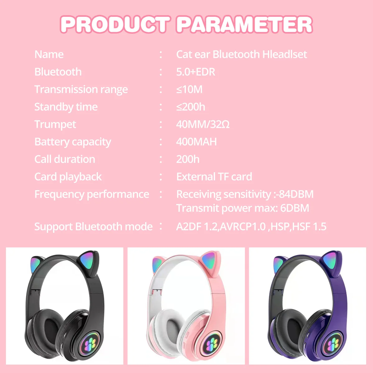 

B39 Wireless Bluetooth 5.0 Headphones Over Ear Headset With Breathing Light Mic HIFI Bass Stereo Music Earphone Support TF Card
