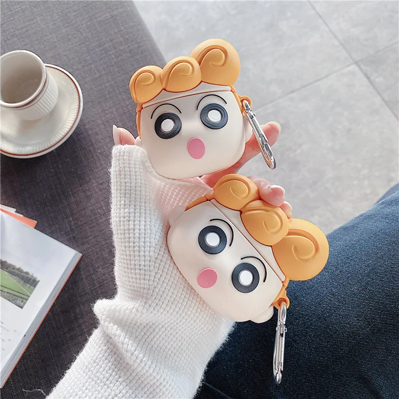 

For AirPods Pro Case 3D Crayon Shin Chan Girl Cute Soft Silicone Earphone Cases For Apple Airpods Case Cover Funda + Ring