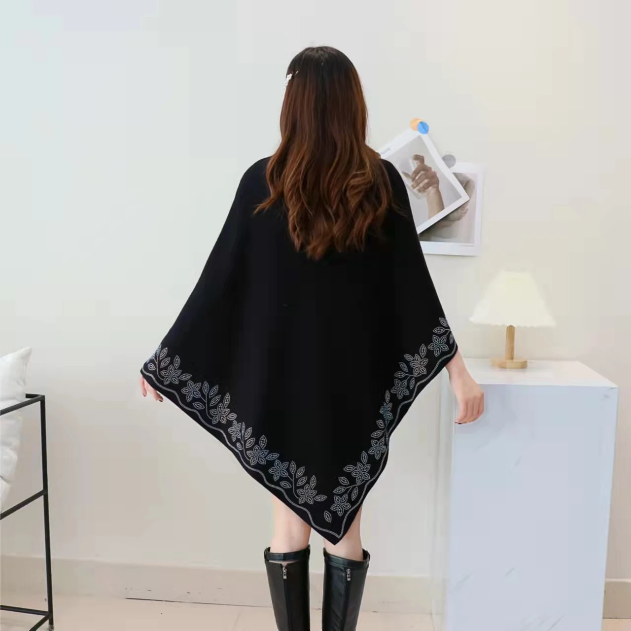 Женское элегантное пончо новая осенне-зимняя Асимметричная шаль с бриллиантами