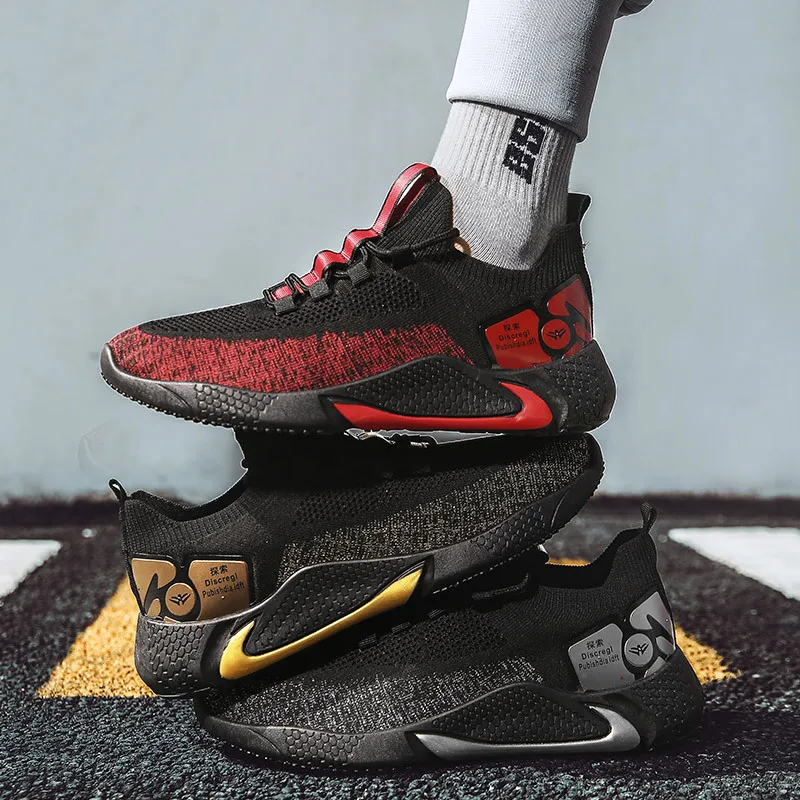 

2021Summer Men's Rubber Sole Casual Shoes Mesh Vulcanized Tennis Sneakers black Large Size Basketball Running Shoes Zapatillas