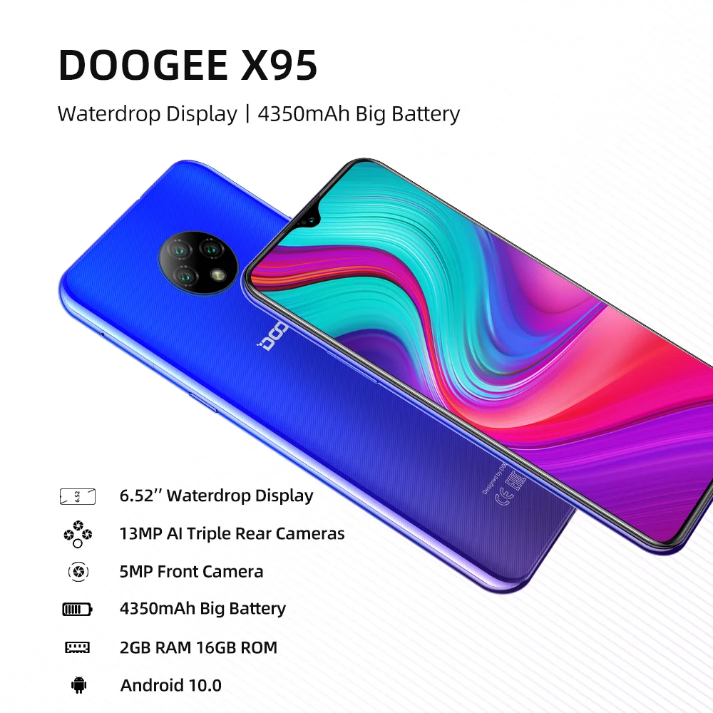 Мобильный телефон DOOGEE X95 4G LTE Android 10 экран 6 52 дюйма тройная камера 13 МП 2 Гб ОЗУ 16 ПЗУ