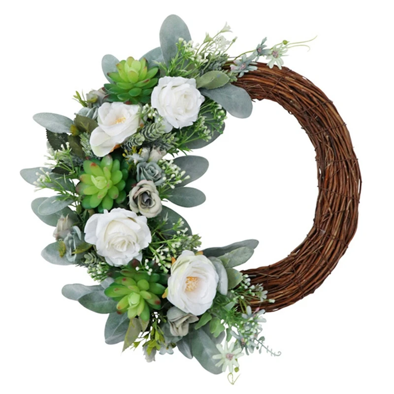 

Artificial Succulent Wreath Rose Flower Spring Wreath for Front Door Wall Window Wedding Party Farmhouse Home Decor