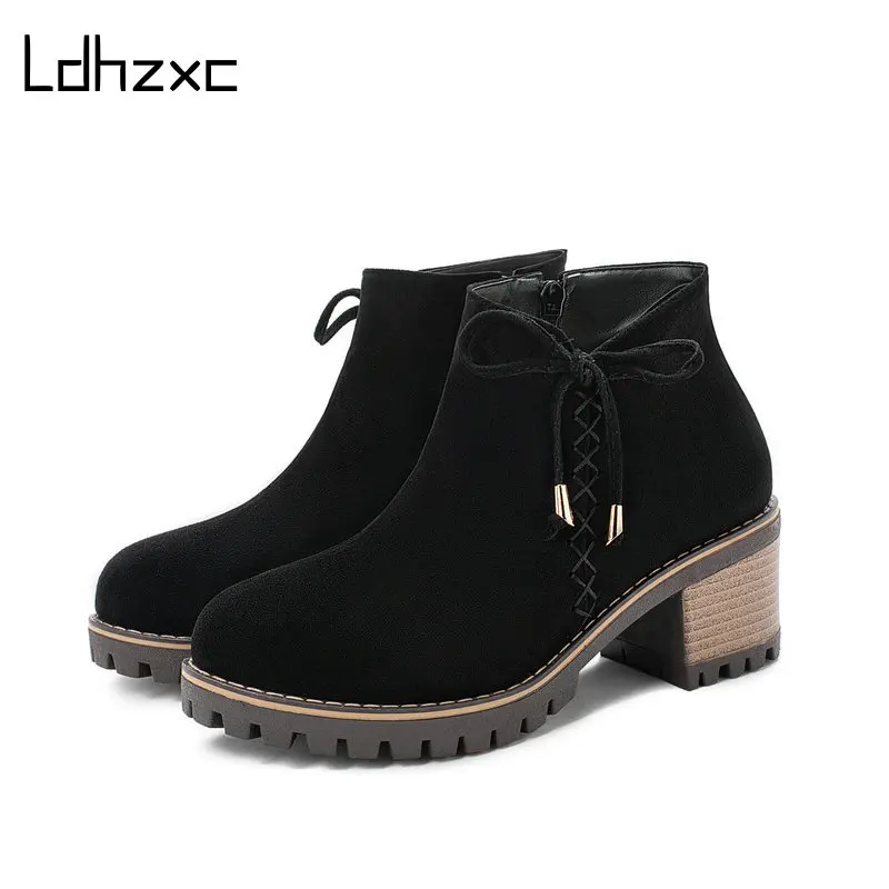 

LDHZXC Pu Leather Zipper Booties Women High Heels Autumn Platform Ankle Boots with Zippers Black Punk High Quality Big Size