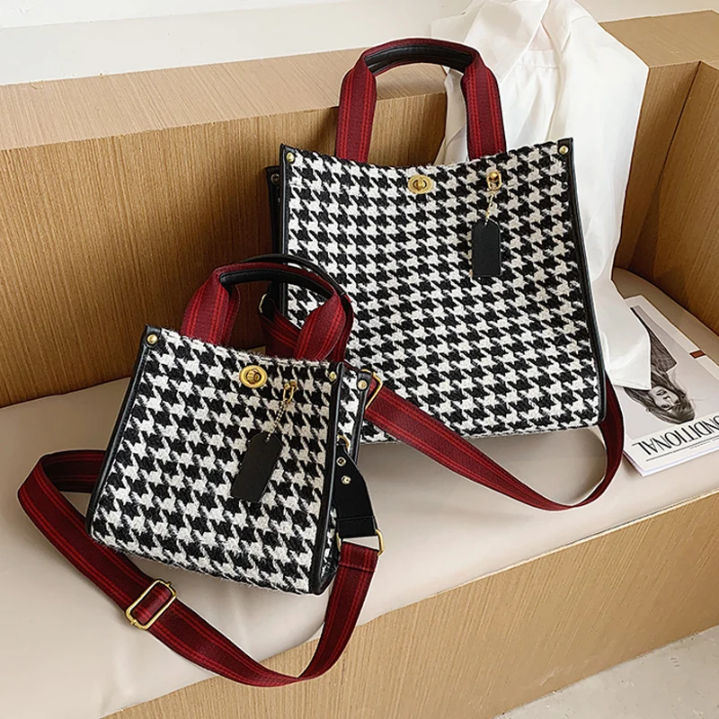 

2021 Summer Large-Capacity Trend Niche Brand Luxury All-Match Houndstooth Women'S Portable Shoulder Crossbody Canvas Tote Bag
