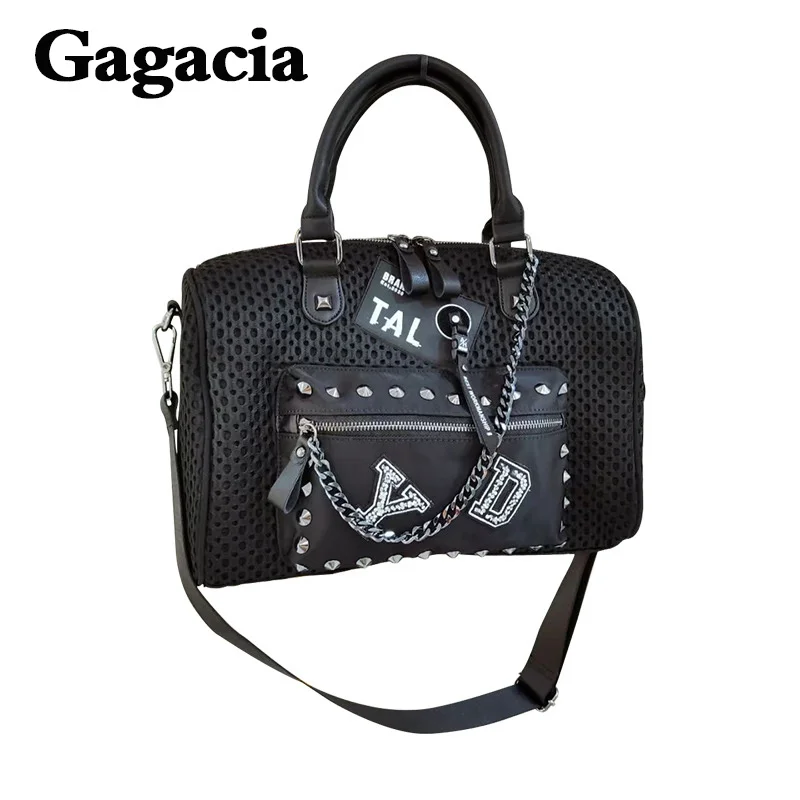 

GAGACIA Women's Shoulder Bag Mesh With Rivet Chain Personalized Fashion Pillow Shape Bag Portable Large Capacity Lady Phone Bag